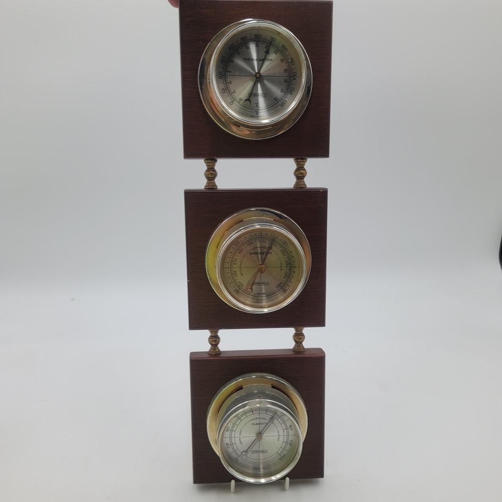 Vintage Springfield Weather Station Thermometer Barometer Humidity Wood Wall Set